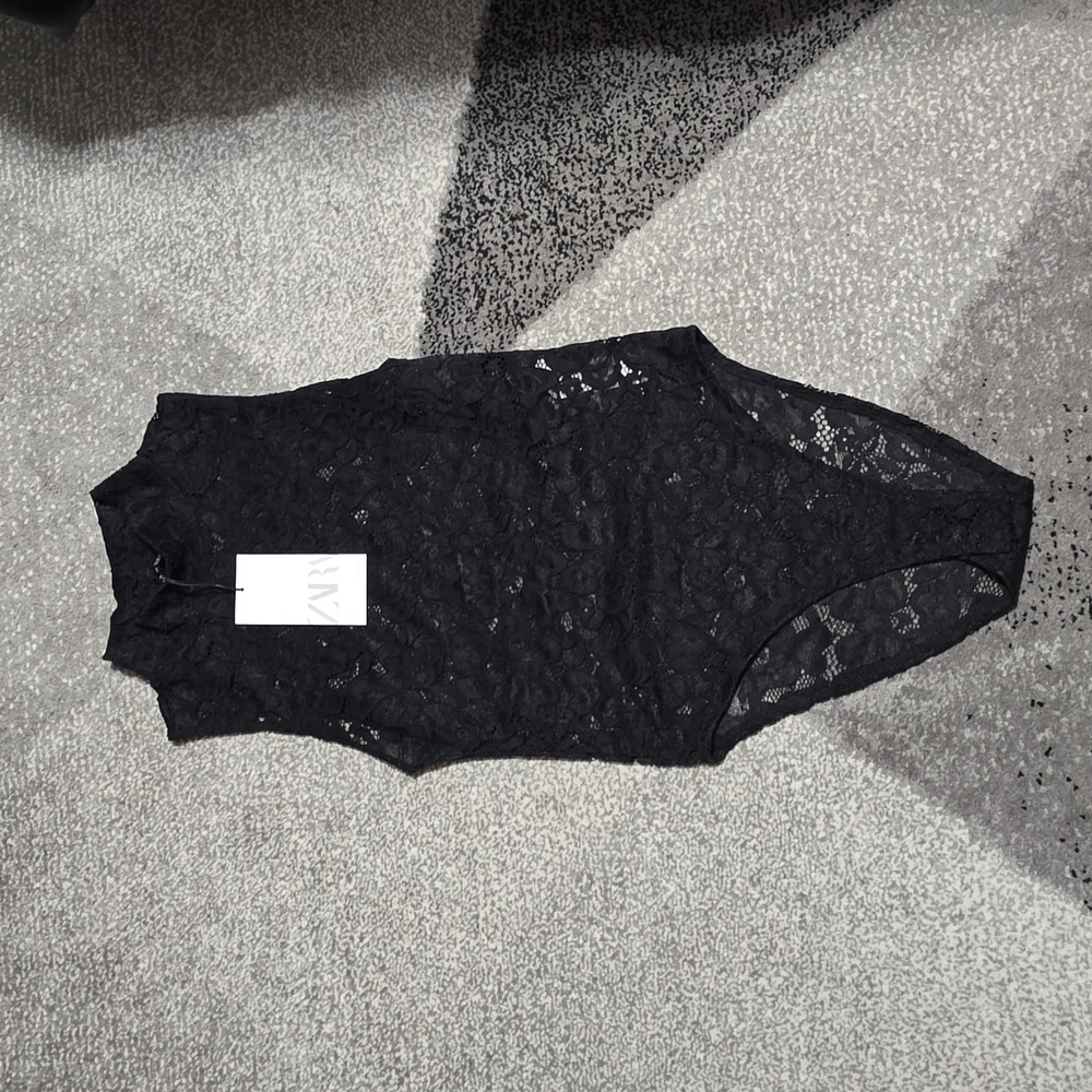 Zara Black Lace High-Neck Bodysuit